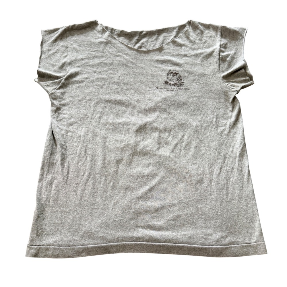 Woodford Cedar Run Wildlife Refuge Owl Graphic T-Shirt Gray Raw Cut Neckline